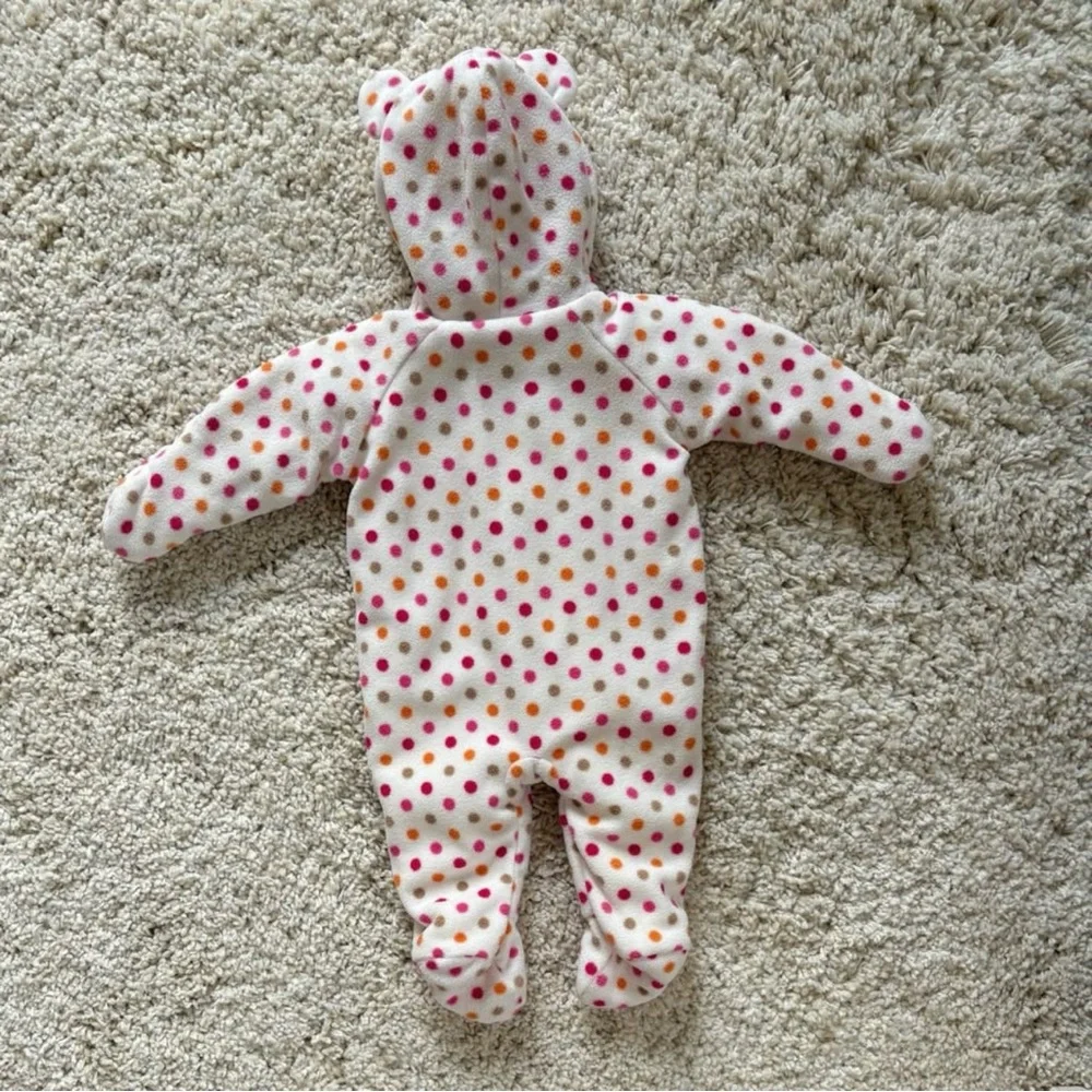 Old Navy Polka Dot Baby Footie Fleece Hooded Bear Ears Winter Suit Zipper 0/3 mo